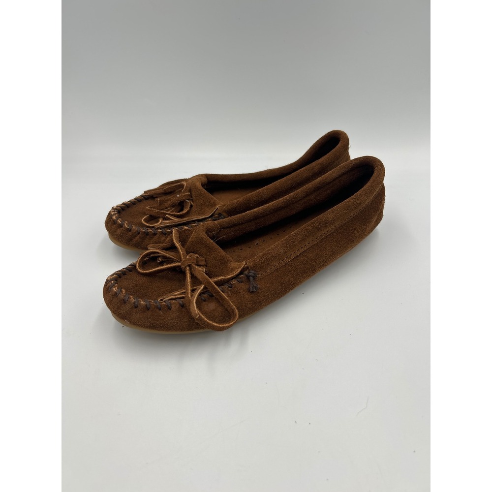 Minnetonka Kiltie Moccasin Suede Brown Fringe Slip On Shoes Womens 6 402 - Picture 8 of 8